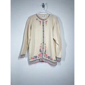 Vintage Tulchan Cardigan Womens S-L Cream Fair Isle Nordic Sweater Apres Ski